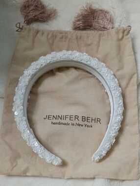Jennifer Behr Ivory Sequin Floral Padded Headband
